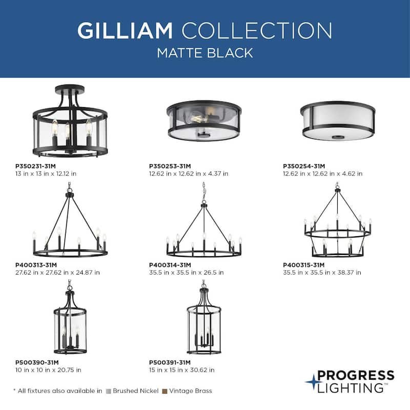 Gilliam Collection 12-5 8 in. Two-Light Matte Black New Traditional Flush Mount - 12.62 in x 12.62 in x 4.37 in