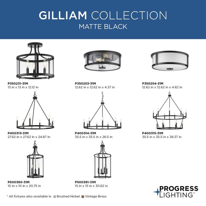 Gilliam Collection Three-Light Matte Black New Traditional Hall & Foyer - 10 in x 10 in x 20.75 in