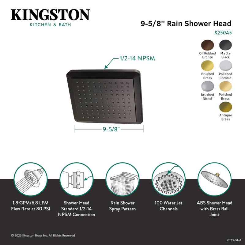 Claremont 9-5/8 Inch Square Rainfall Shower Head