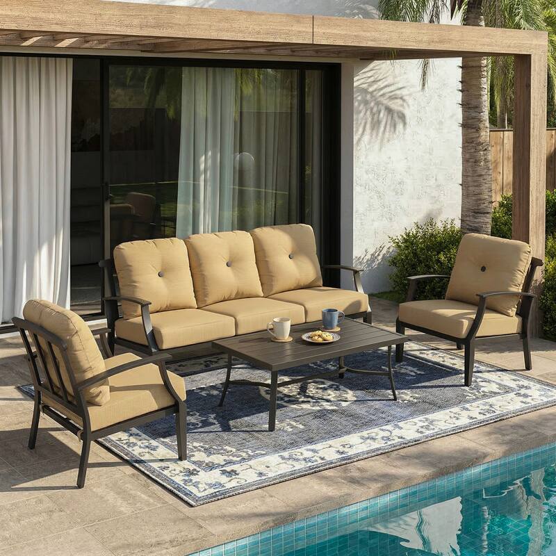 4-Piece Patio Conversation Set with Cushions, Aluminum Frame, Ginger