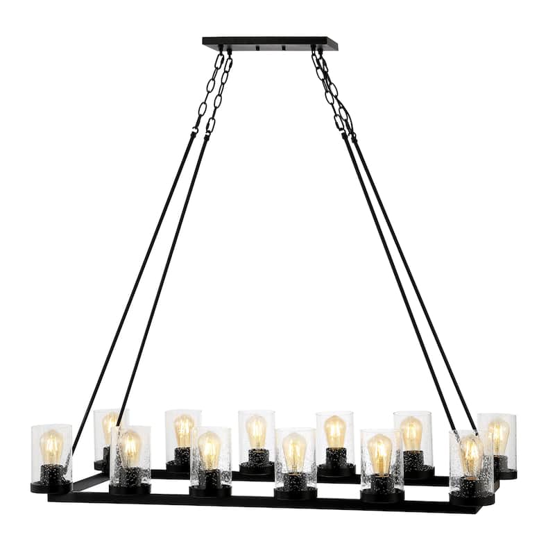 Jonah 45.5" 12-Light Seeded Glass/Iron Rustic Farmhouse Linear LED Chandelier, Oil Rubbed Bronze by JONATHAN Y - 12 Lights