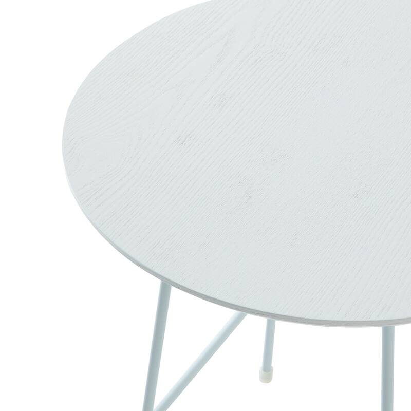 Rossmore Modern MDF Round Ash Wood Veneer Tabletop Side Accent Table with White Stainless Steel Frame for Home or Office