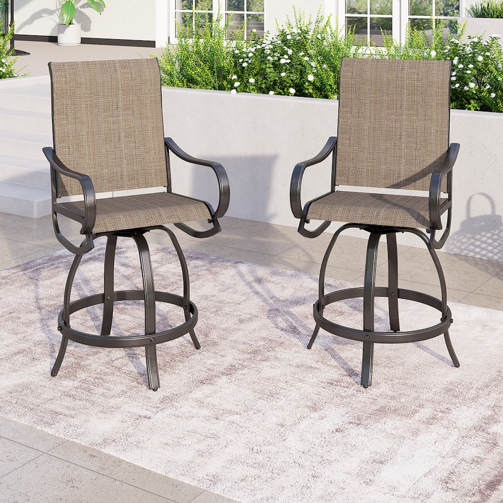 MAISON ARTS Set of 2 Patio High Back Textilene Swivel Patio Bar Stools