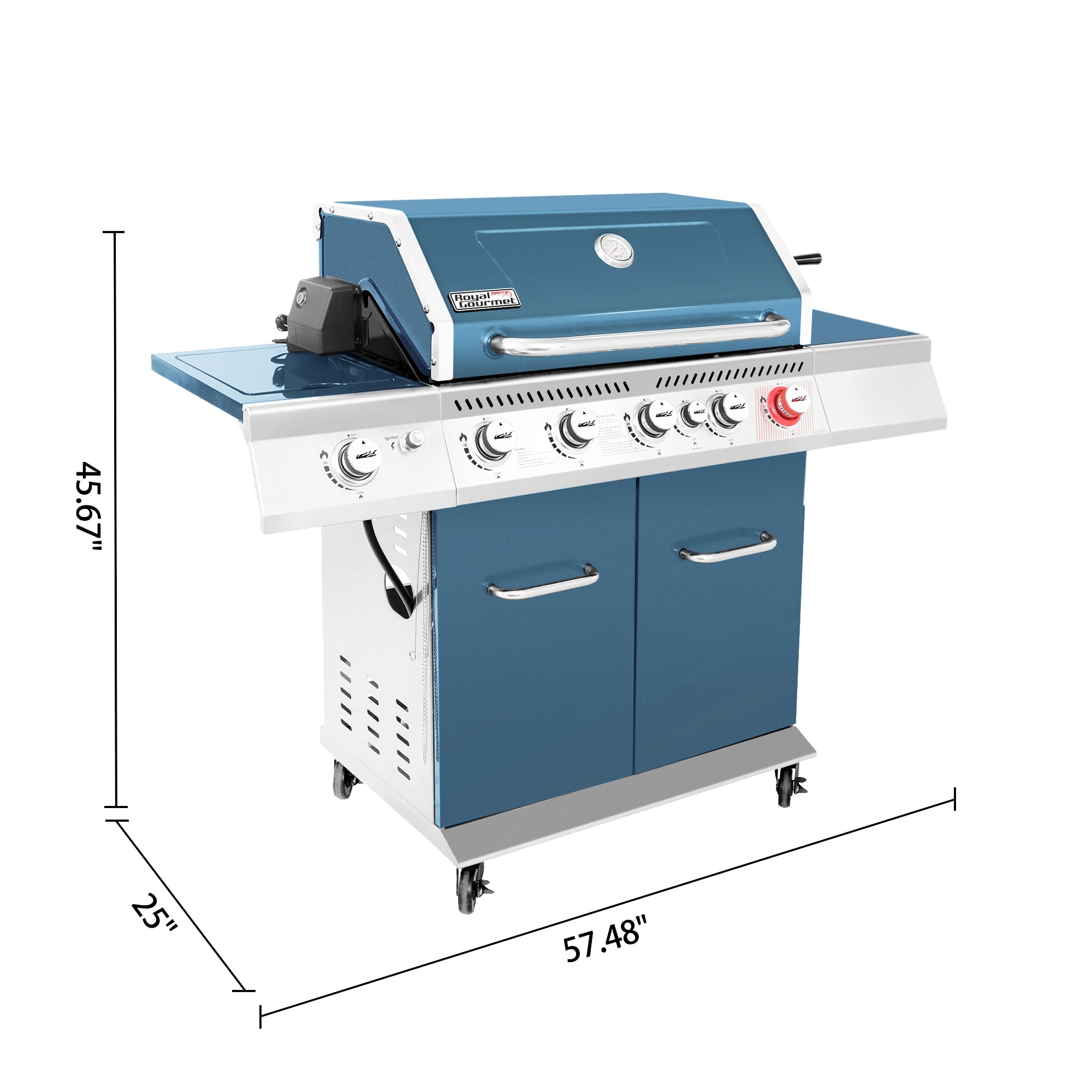 Royal Gourmet GA5403B 5 Burner Cabinet Style Gas Grill with Rotisserie Kit Sear Burner Blue Propane Gas