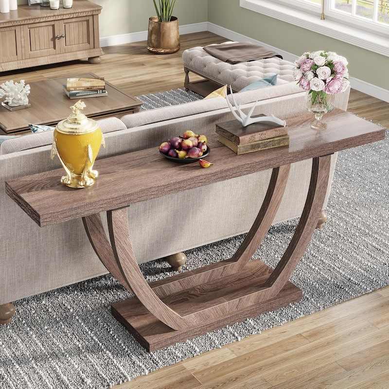 Console Entryway Table Farmhouse, 63 Inches Sofa Table for Entryway - Dark Brown