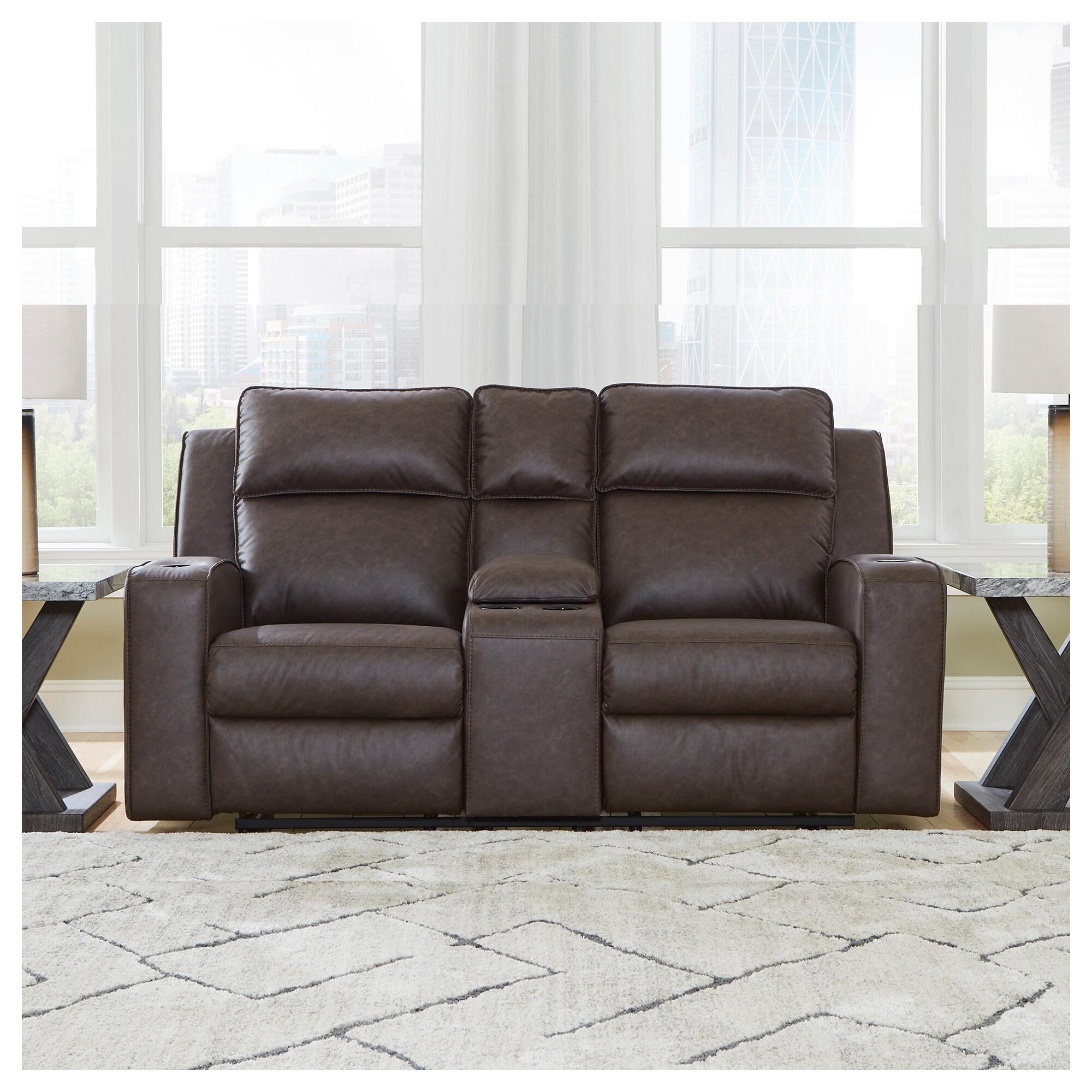 Signature Design by Ashley Lavenhorne Reclining Loveseat with Console - 77"W x 42"D x 43"H
