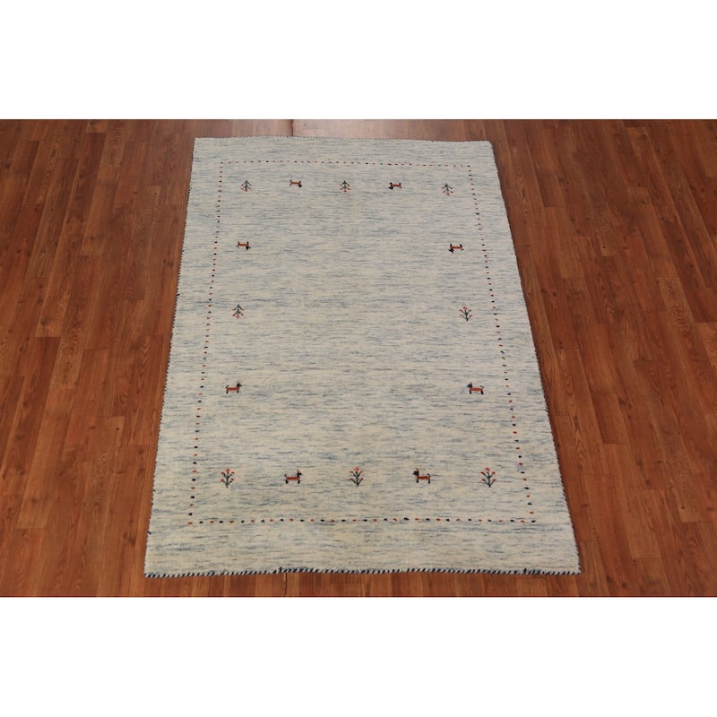 Beige Tribal Gabbeh Oriental Rug Hand-Knotted Wool Carpet - 3'11" x 5'9"