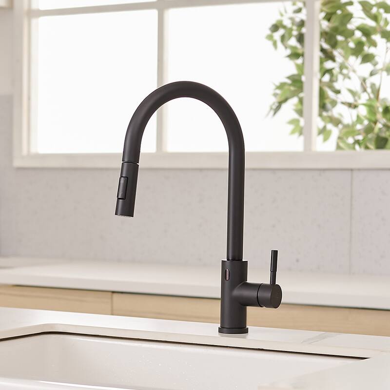 Black Pull Out Touchless Kitchen Faucet with Deck Plate