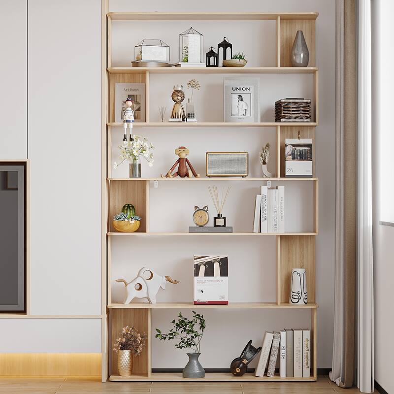 81.9"H Bookshelf Unique Side Table and Bookcases Room Divider Bookcase - Rectangle - Oak
