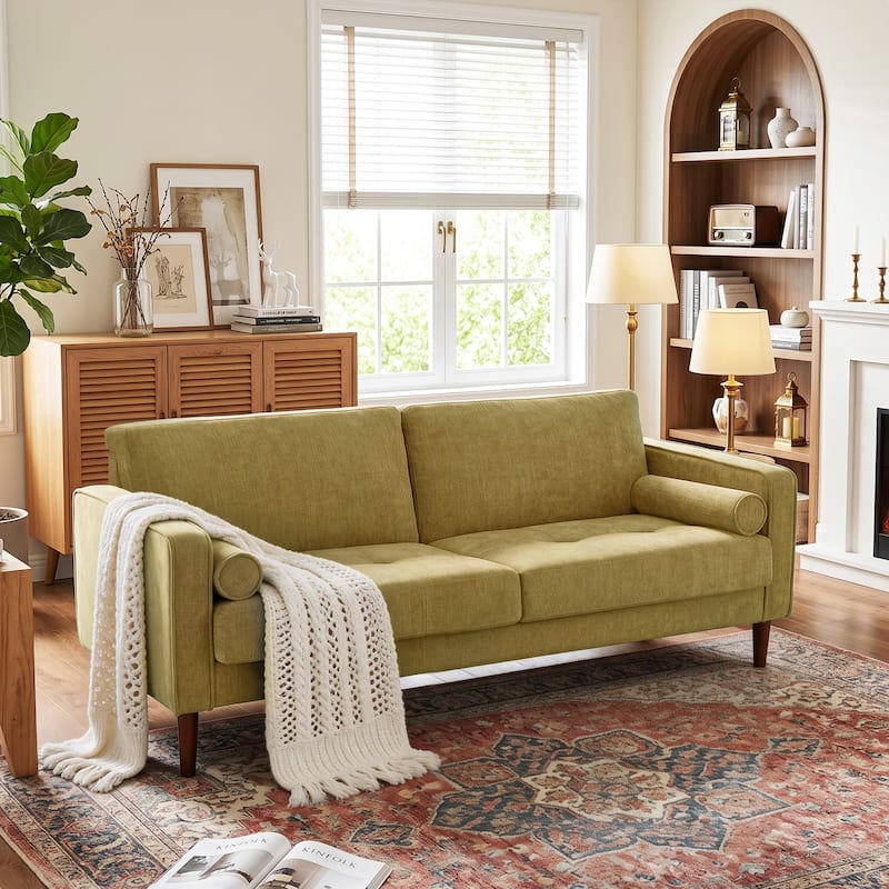 62.5'' W Corduroy Couch Upholstered Square Arm Sofa - Chenille Fabric - Yellow/Loveseat Sofa
