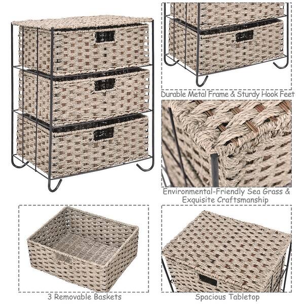 Shop Costway Drawer Storage Unit 3 Rattan Wicker Baskets Bin Chest