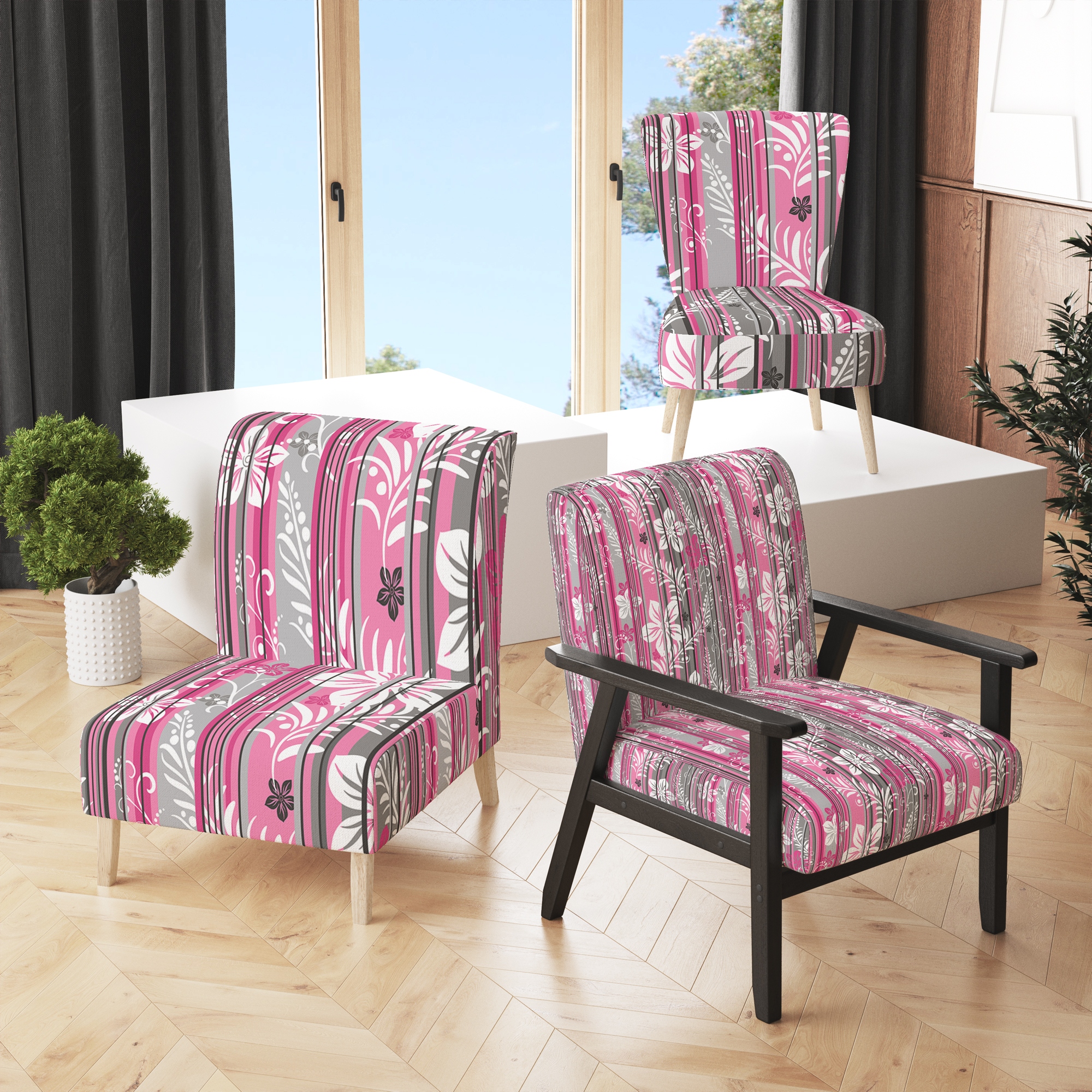 Grey and sales pink accent chair