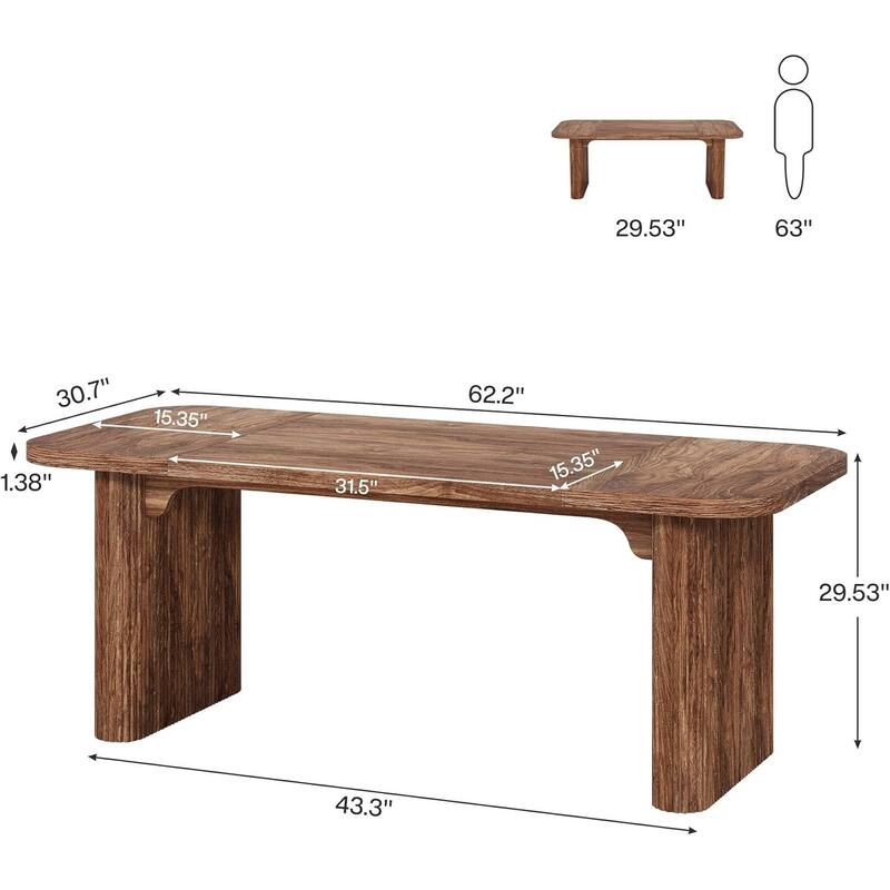 62-Inch Wood Rectangular Executive Desk Large Modern Conference Table for Home Office Boardroom