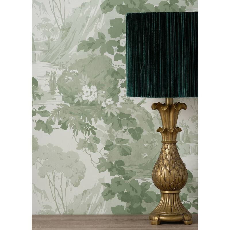 Brewster Eden Sage Crane Lagoon Wallpaper