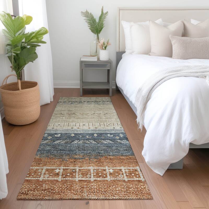 Machine Washable Indoor/ Outdoor Modern Global Chantille Rug - Brown - 2'3" x 7'6"