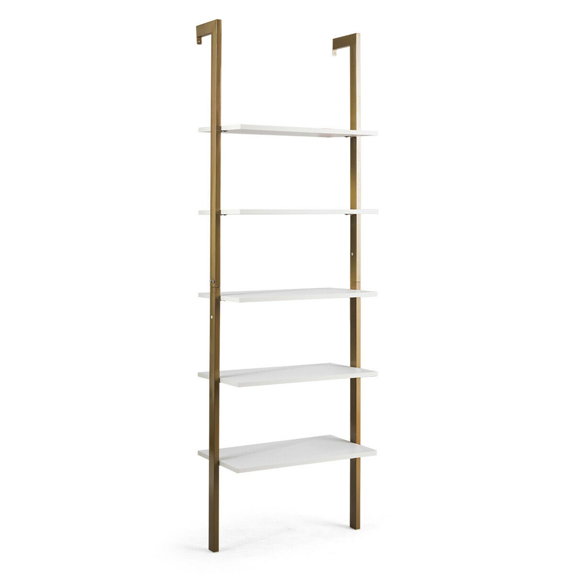 Gymax 5-Tier Ladder Shelf Wood Wall Mounted Display Bookshelf Metal - See Details