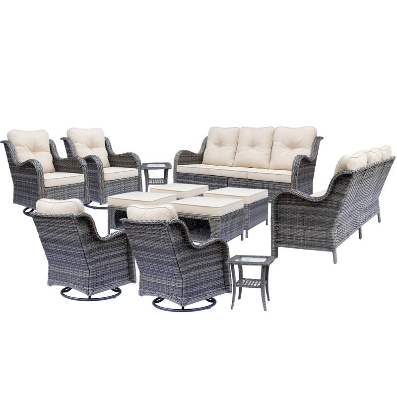 Gray Wicker Outdoor Patio Conversation Seating Sofa Swivel Chair Sets