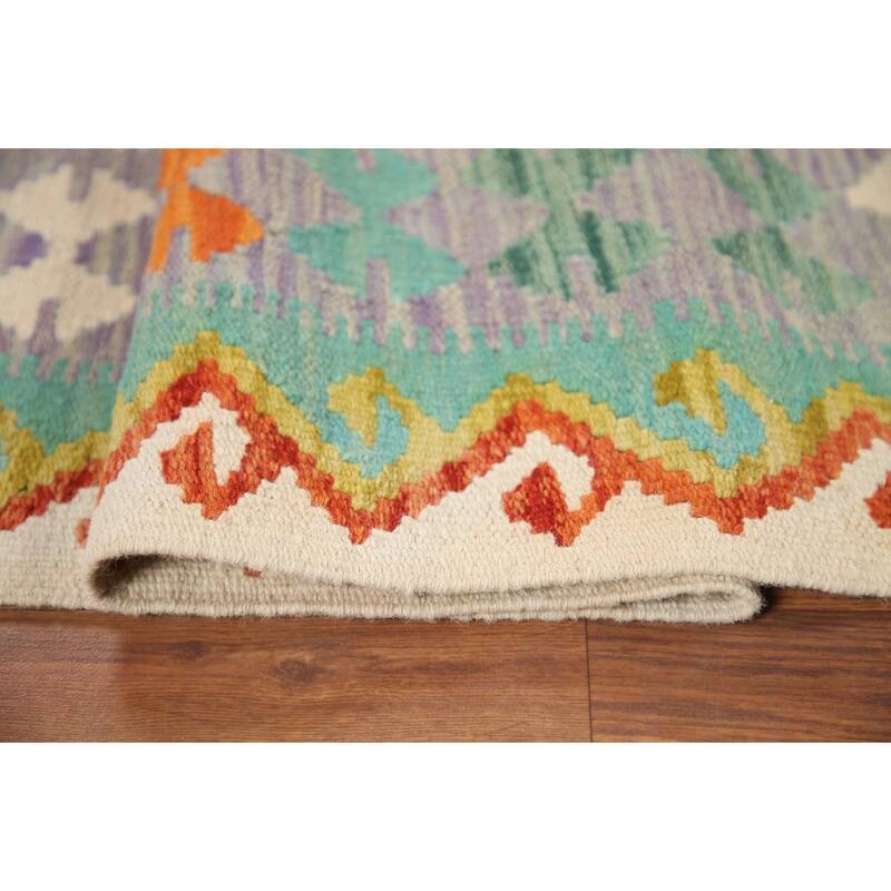 Hand Woven Oriental 100% Wool Carpet Southwestern Geometric Multi-Colored Kilim Area Rug - 6' 8'' X 5' 0''