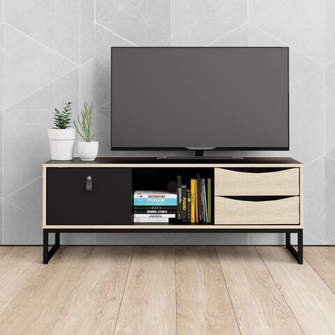 Carson Carrington Stubbe Black Matte and Oak Structure 3-Drawer TV Stand