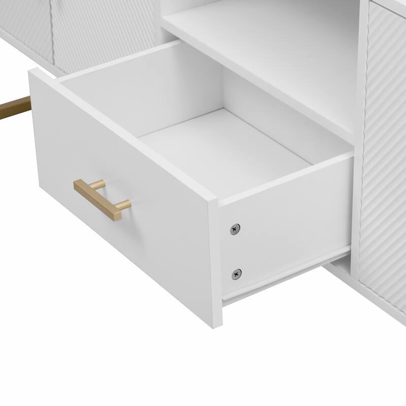 Roomfitters Modern TV Stand for up to 70 Inch TV, Media Cabinet with Drawer, Metal Legs and Safety Features, Black