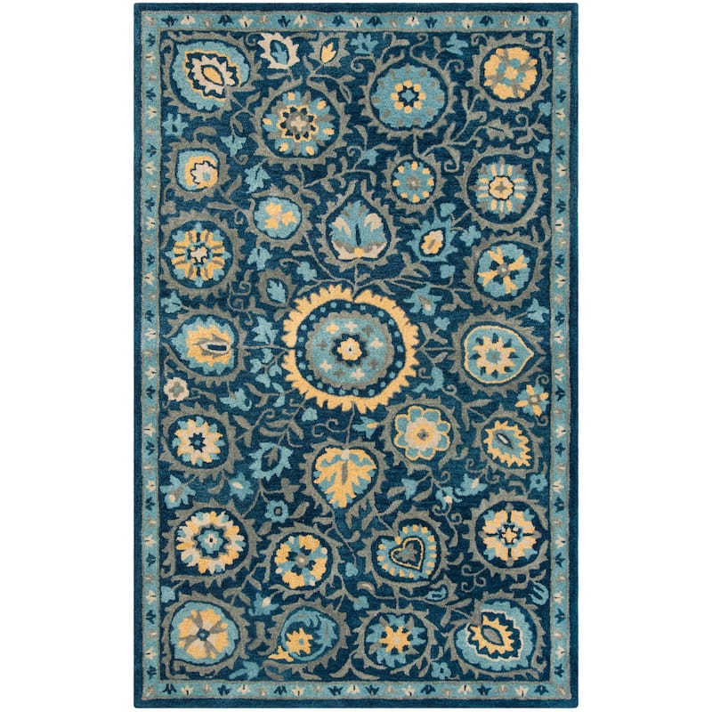 SAFAVIEH Handmade Heritage Zaynah Traditional Oriental Wool Rug - 5' x 8' - Navy/Gold