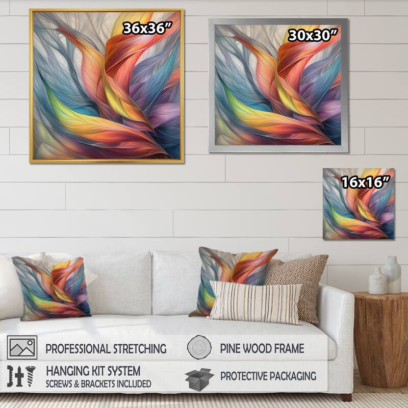 Designart "Vintage Rainbow Pastel Leaves Boho Watercolor I" Abstract Painting Framed Wall Art Living Room
