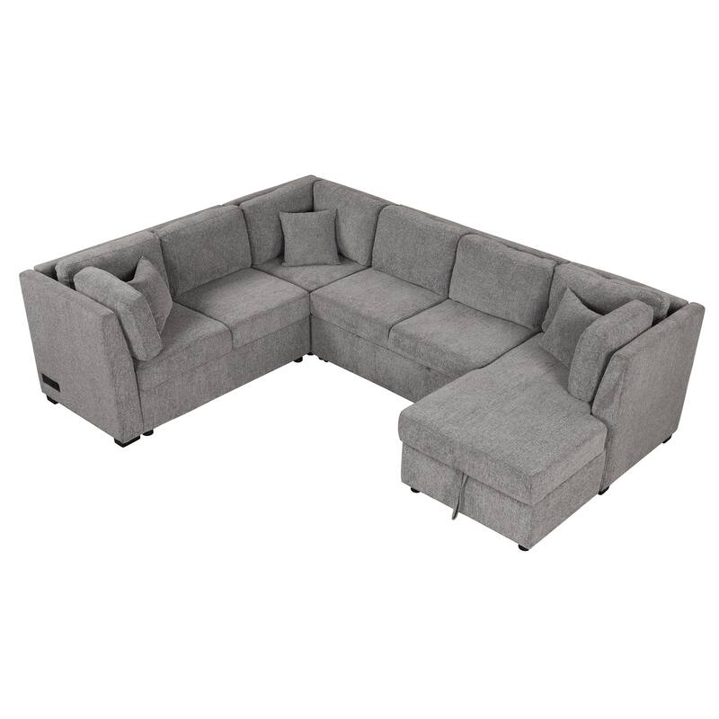 Sectional Sleeper Sofa with Pull Out Bed and Storage Chaise,U Shape Sectional Sofa Bed, Oversized Sectional