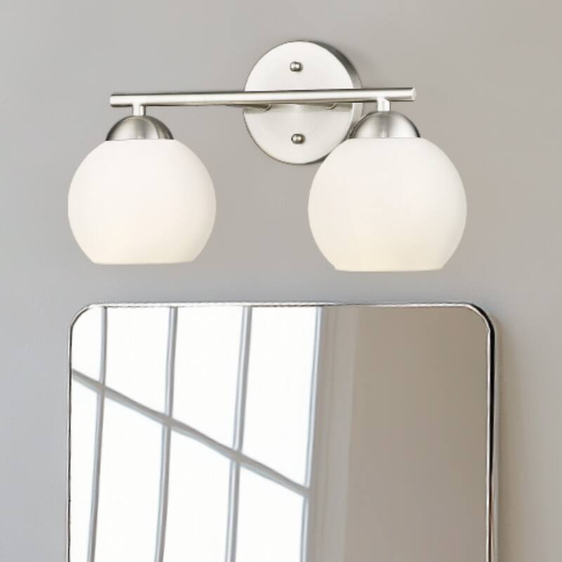 Globe Bathroom Vanity Light Bathroom Over Sink Lighting - 2-Light - Brushed Nickel & Milk Glass
