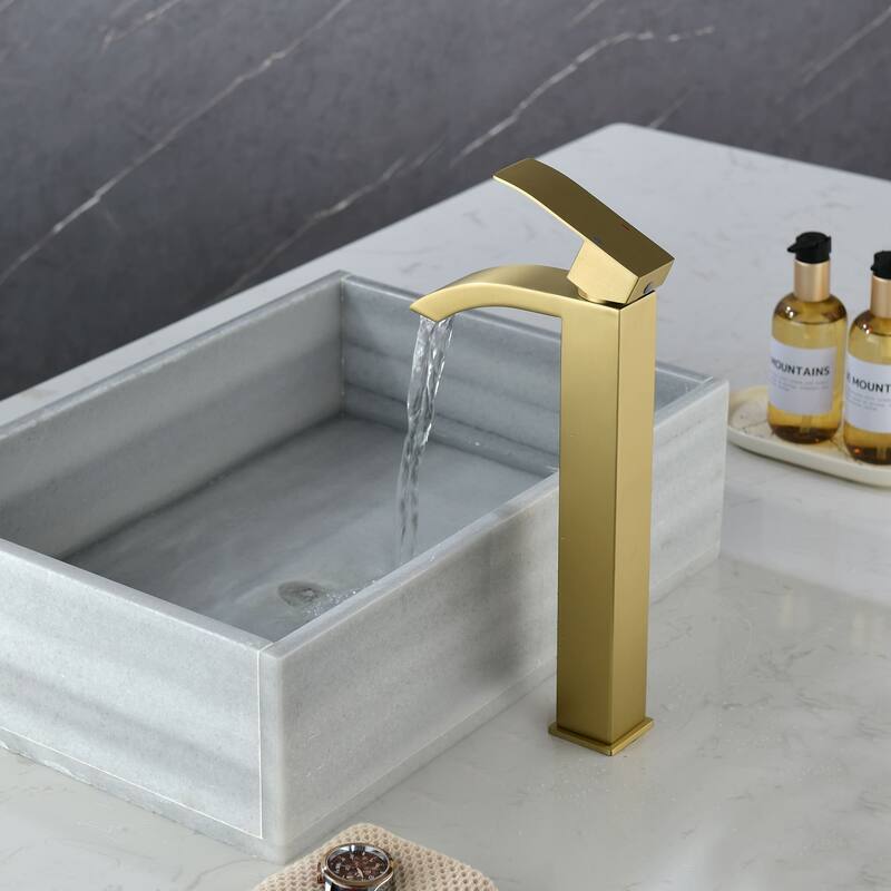 Single Hole Bathroom Vessel Faucet 1 Handle Bathroom Vessel Sink Faucet Waterfall Modern Basin Vanity High Tall Taps No Drain