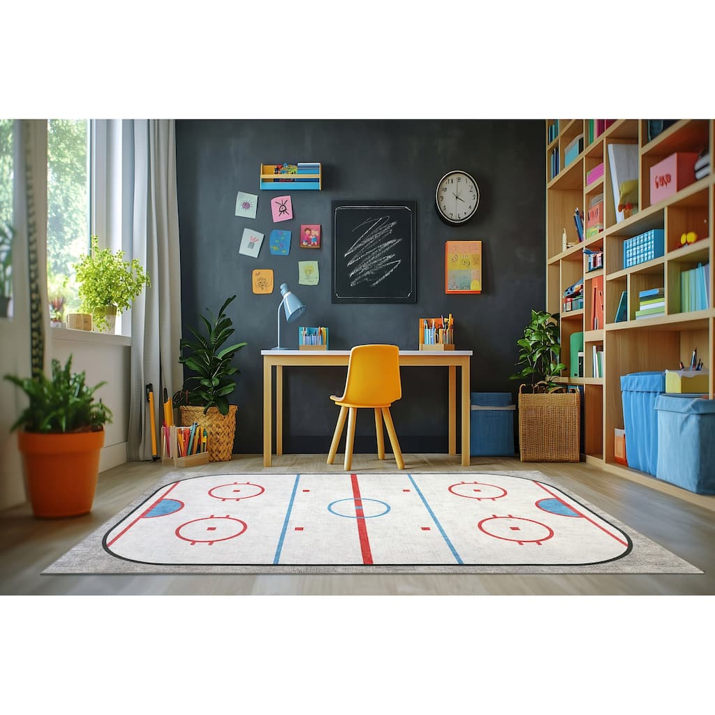 Dynamic Rugs Kidz White/Grey/Multi Polyester Children's Area Rug