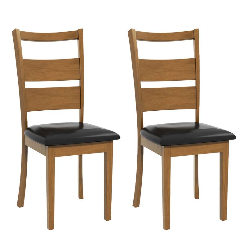 PU Leather Dining Chairs Set of 2 - Ladder High Back w/Adjustable Foot Pegs，Dark Brown - Set of 2
