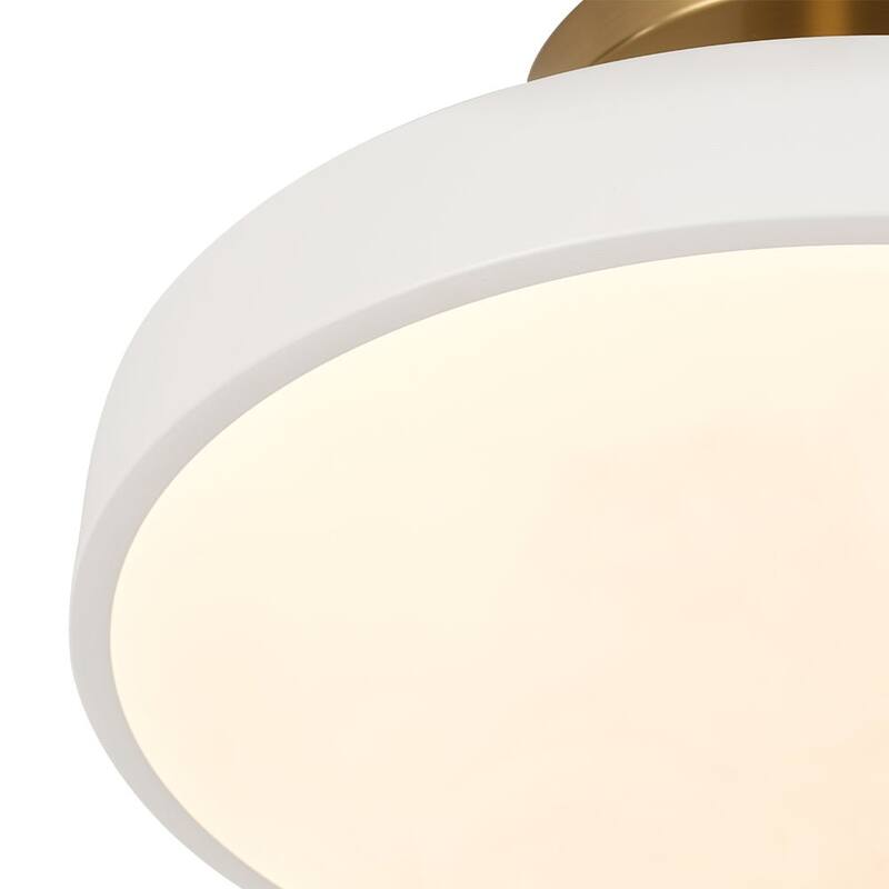 Modern Brass Blue Round LED Semi Flush Ceiling Light 15.7in