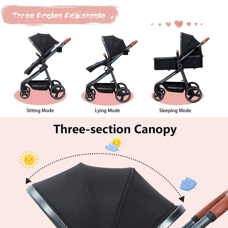 Convertible Baby Stroller, 3 in 1 Reversible Bassinet Stroller for Newborn