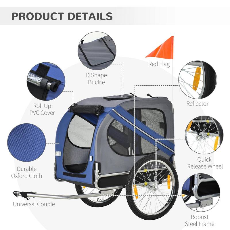 Bike Trailer Cargo Cart for Dogs & Pets with 3 Entrances Large Wheels