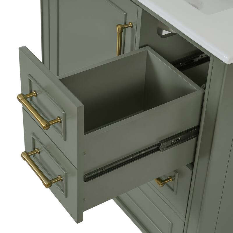 30" Freestanding Single Sink Storage Cabinet Bathroom Vanity with Gold Handles, Groove Decoration and Overflow Drain Protectio