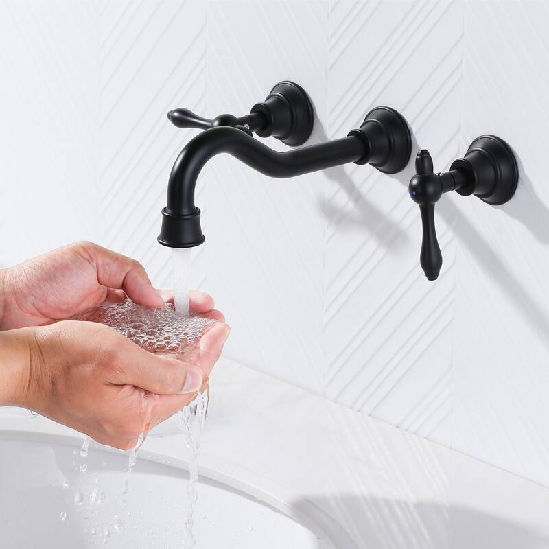 WOWOW 2 Handle Wall Mounted Antique Bathroom Sink Faucet