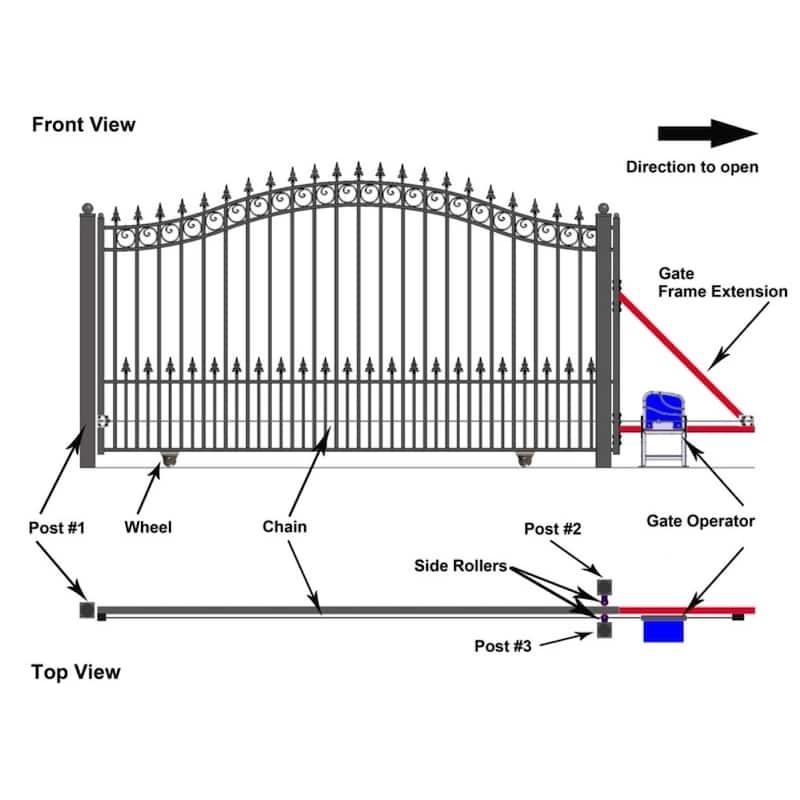 ALEKO Yard Steel Single Sliding 16 ft Driveway Gate Prague Style with Gate Opener