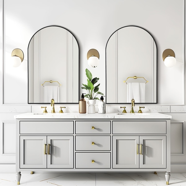 Arched bathroom mirror with lights top