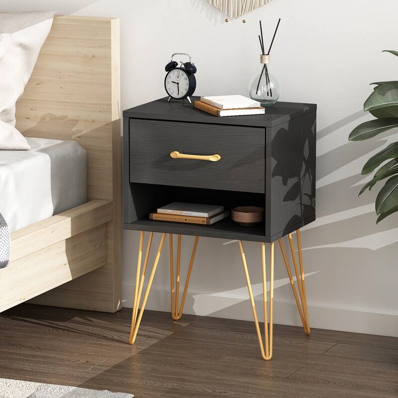 1-drawer Modern Nightstand - Black