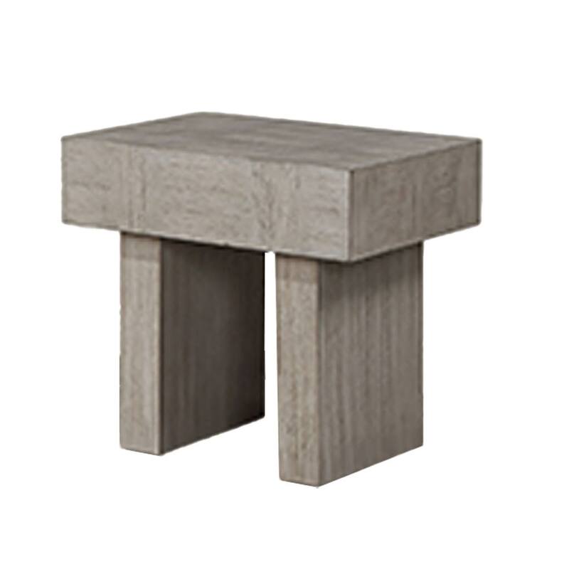 Lezy Side End Table, 22 Inch, Gray Oak Wood Top, Double Pedestal Base