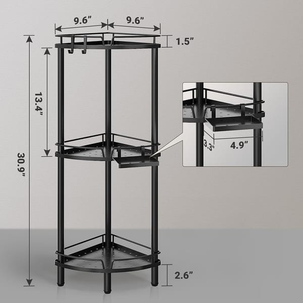 dimension image slide 2 of 4, Corner Shower Caddy - 9.6"D x 9.6"W x 30.9"H