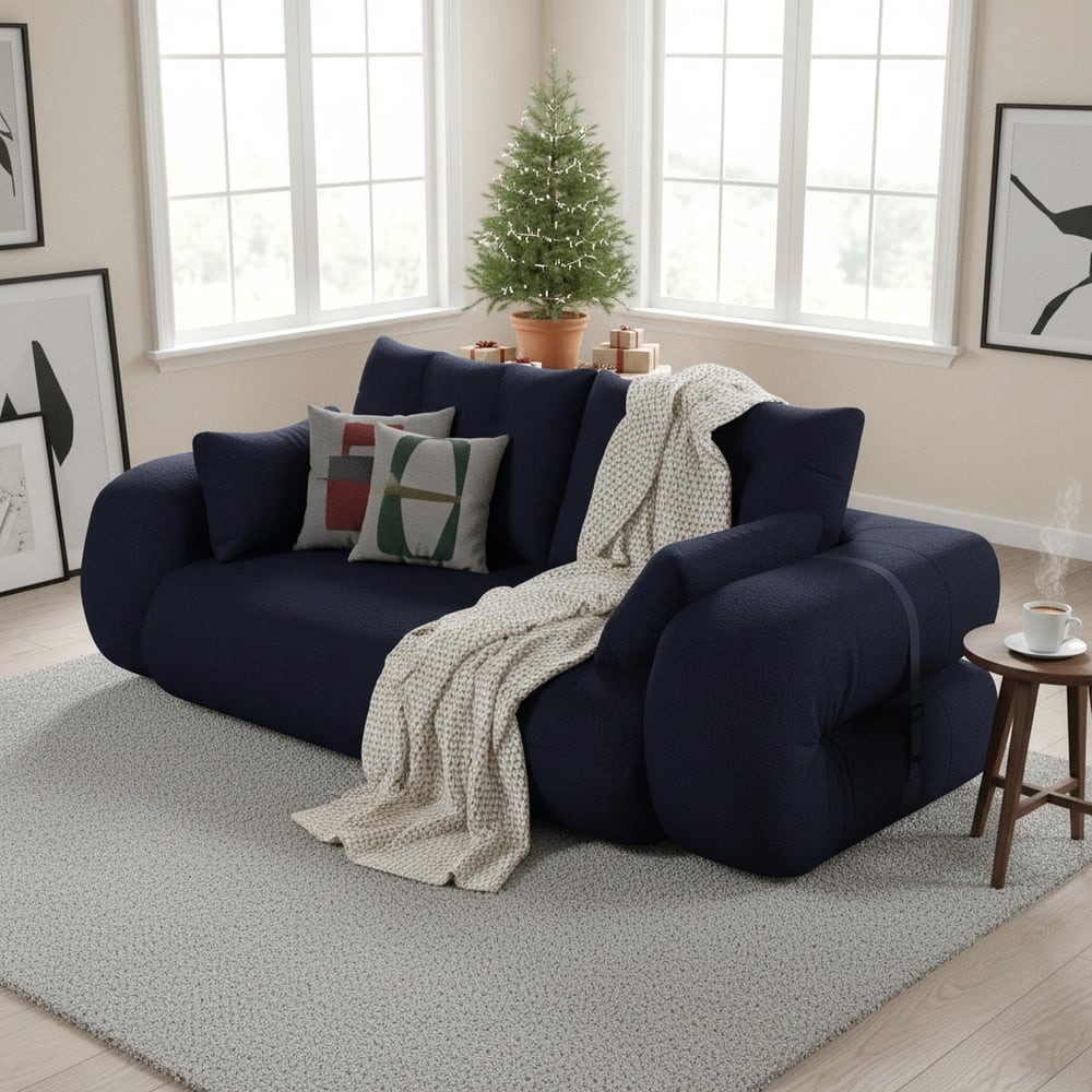 Homy Casa 71.7" Teddy Fabric Convertible Sofa Bed, 3-in-1 Multi-Functional Futon Couch, Living Room Bed, Christmas Gift