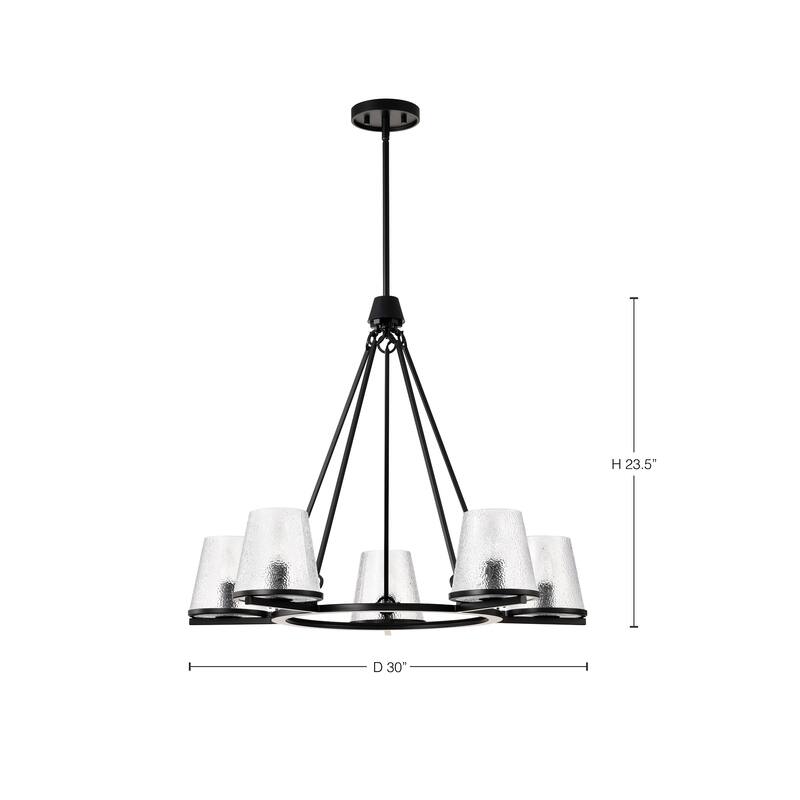 Valentine 5 Light Chandelier Black Finish Hammered Glass
