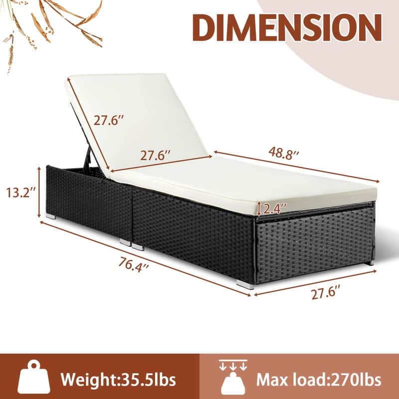 Outdoor Single Wicker Adjustable Chaise Lounge Chair