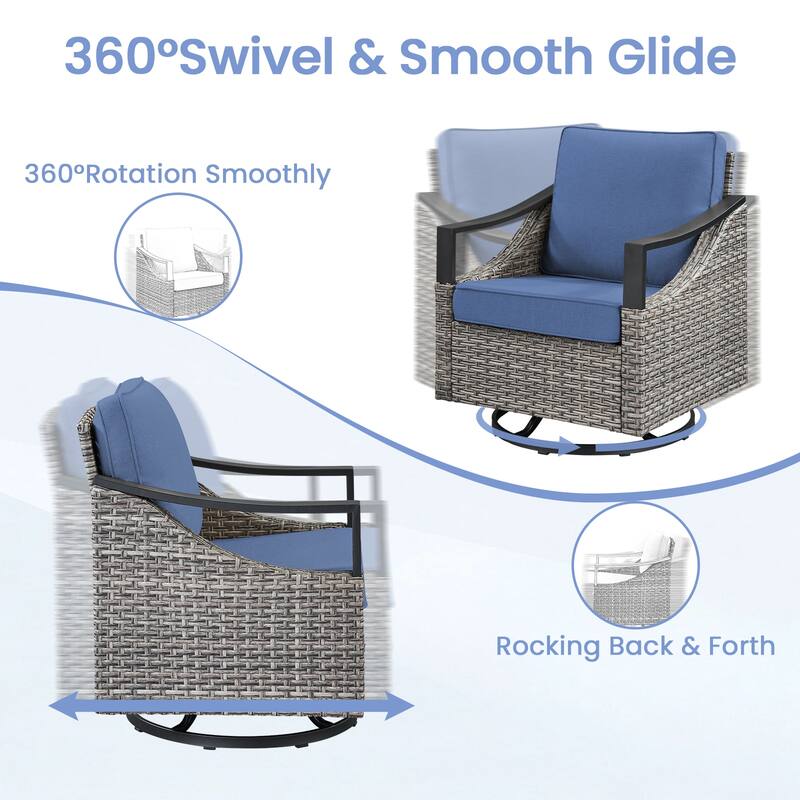 Pocassy 4-Piece Outdoor Patio Sofa Swivel Glider Chairs with Ottoman