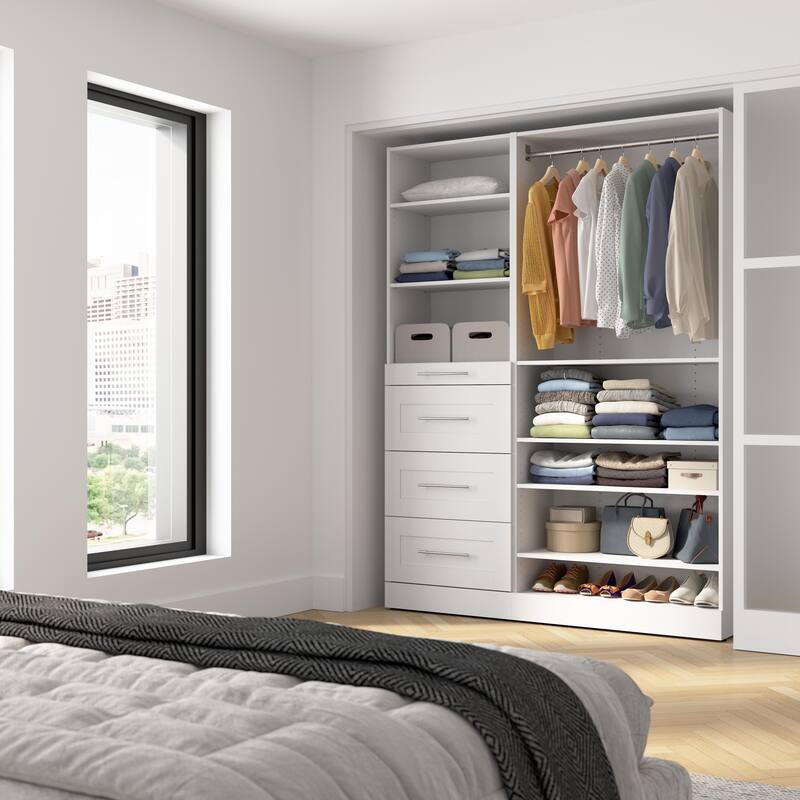 Bestar Florence 61W x 16D Closet System with Drawers, Shaker - White