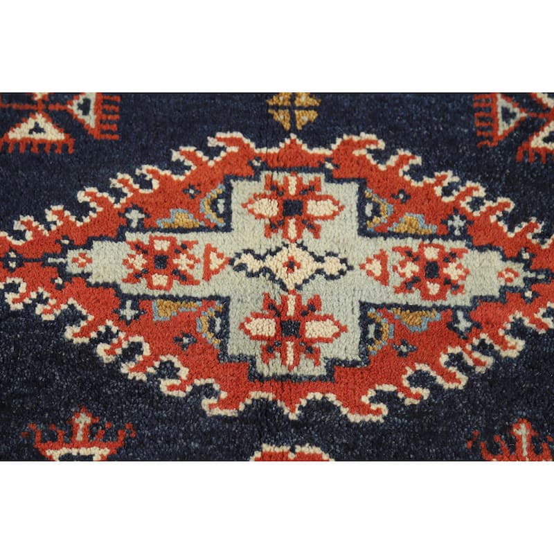 Navy Blue Viss Indian Area Rug Hand-Knotted Wool Carpet - 5'11" x 9'0"
