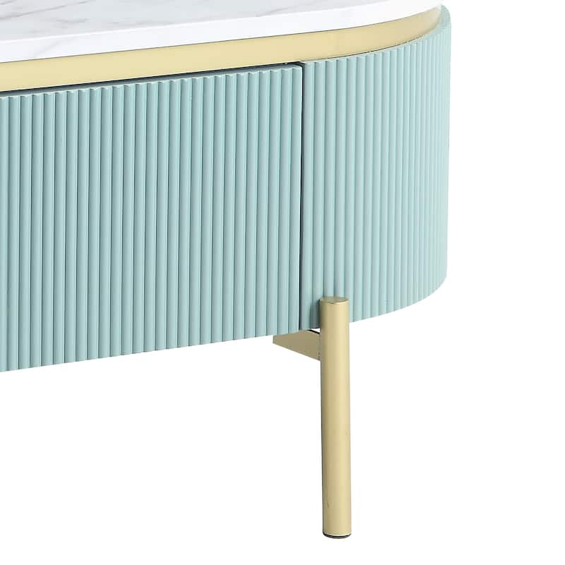 Reed Mid-Century Modern White Faux Marble 3-Piece Accent Table Set with Drawer by Furniture of America