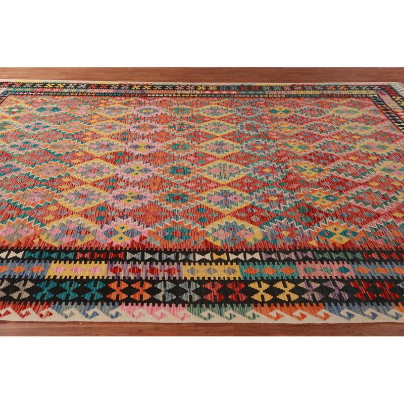 Reversible Kilim Oriental Area Rug Flatweave Geometric Wool Carpet - 9'11"x 13'0"
