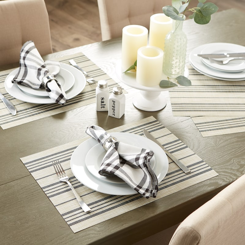 DII French Blue Farmhouse Stripe PVC Woven Placemat